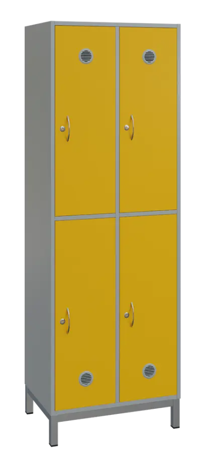 SBS-2222 šatní skříň 4-boxová, 1800x600x400 mm, kovové nohy, korpus šedý, dvířka žlutá odio